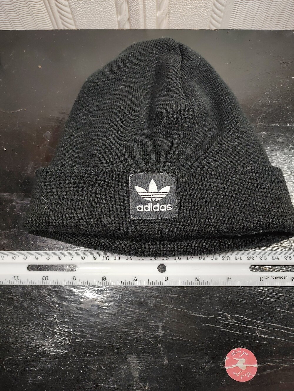 adidas Black Knit Trefoil Cuffed Beanie One Size